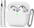 for AirPods 4 Case 2024 with Cleaner Kit & Keychain-White | Silicone Protective Cover for Apple AirPods 4th Generation Case,for Women Men,One-Piece Design,Shockproof,Dust Proof