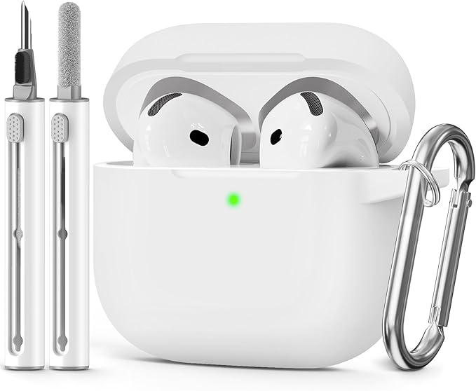 for AirPods 4 Case 2024 with Cleaner Kit & Keychain-White | Silicone Protective Cover for Apple AirPods 4th Generation Case,for Women Men,One-Piece Design,Shockproof,Dust Proof