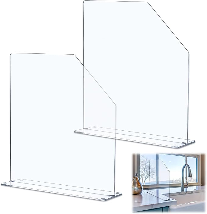 Vesici 2 Pcs Clear Acrylic Sink Splash Guard Freestanding Panel Barrier with Easy Reach Cutaway Kitchen Guard Protective Splatter Barrier for Home Hospital(29.5" Length, 18" Height, 4.5" Base)