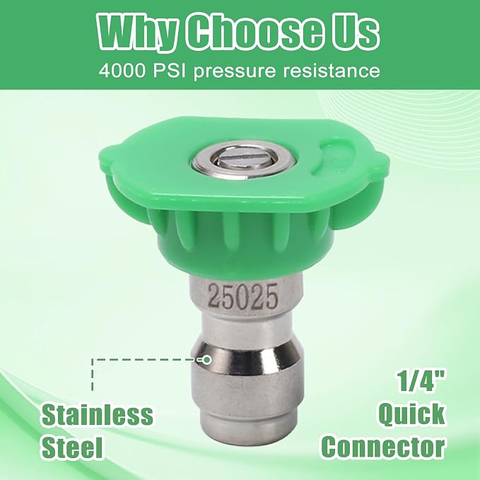 Pressure Washer Tips, 7 Pack Power Washer Nozzle Tips, 25 Degree Green, 1/4 Inch Quick Connect, 4000 PSI