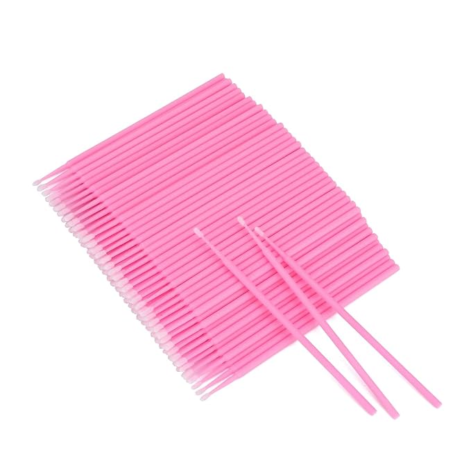 G2PLUS Micro Swabs, Disposable Micro Applicator Brushes and Swabs 100PCS | Pink Cotton Tips for Makeup Correction, Eyeliner Detailing, Nail Art Cleanup, Brow Tinting, Lash Extension Prep and Salon Use
