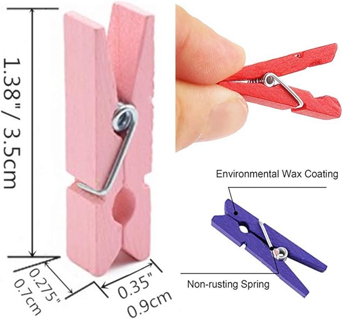 DurReus 50pcs Small Wood Clothes Pins Pegs Hangers Picture Display Art Crafts Clip Clamps String Wire Clothesline Party Office Decor Bright Blue