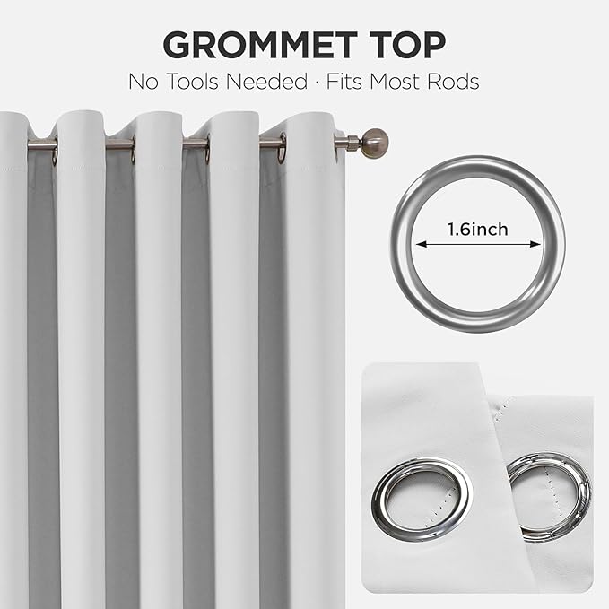Joydeco Blackout Patio Sliding Door Curtains 84 Inches Long, Grommet Privacy Room Divider Curtains, Extra Wide Thermal Blackout Drapes for Bedroom Living Room (Greyish White, 70Wx84L, 1 Panel)