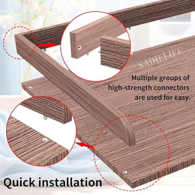 Washer Dryer Countertop Only,Edge Rails-27.5" Depth*27.5" Width Laundry Room Organization,High-Adhesion Non-Slip Protective Layer,with Edge Rails (Walnut)