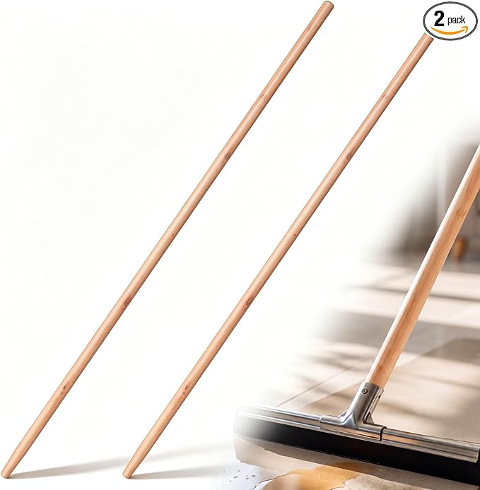 2 Pack Floor Squeegee Wooden Handle, 54 Inch Sanded Wood Broom Handle with Tapered Tip, Comfortable Grip Cleaning Replacement Accessories