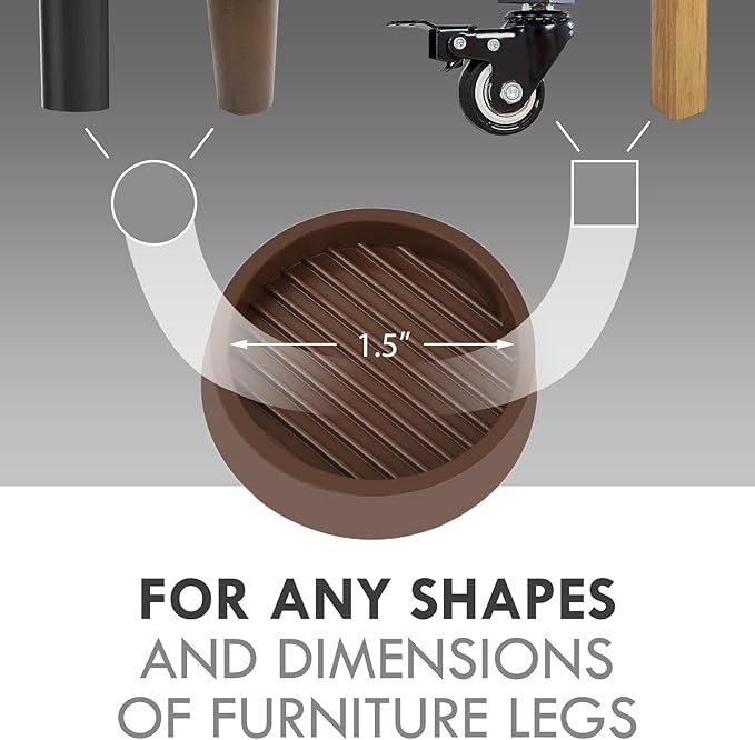 Non Slip Furniture Pads, 1.5” Round Rubber Caster Cups, 8 Pcs Furniture Coasters, Anti-Slip Gripper, Anti Slide Furnitures Feet Floor Protectors for Bed Couch Stoppers - Brown