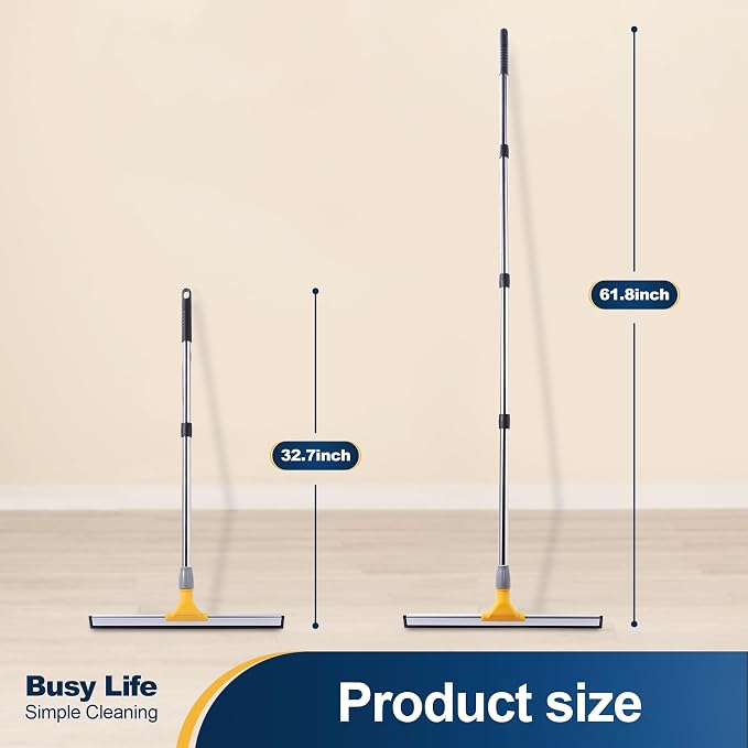 Yocada Rubber Floor Squeegee 17.7" TPR Blade Scrubber Broom 61.8inch Pole | Household Broom for Garage Courtyard Shower Bathroom Floor Marble Glass Tile Water Foam Pet Hair Removal Cleaning