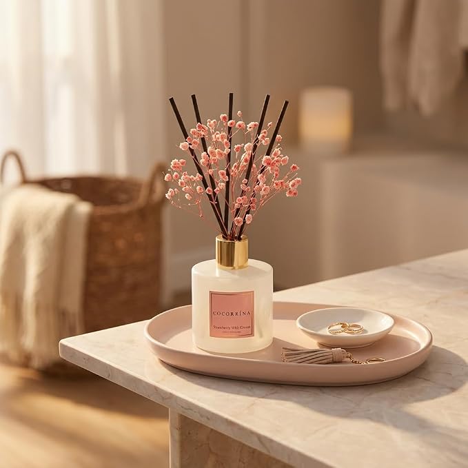Reed Diffuser - Strawberry with Cream 6.7 fl oz Reed Diffuser with Sticks, Home Bedrrom Bathroom Shelf Decor