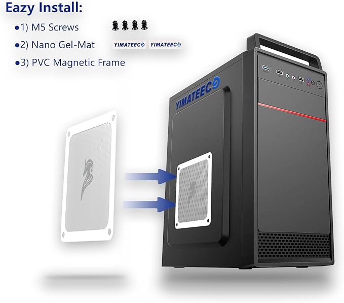 140mm Fan Filter PC Dust Filter Computer Fan Grills Dust Mesh Magnetic Frame PC Case Cover Dustproof PVC 50 Mesh(PVC, Gentleman Aesthetic, 140 * 140mm, 5pcs, White)