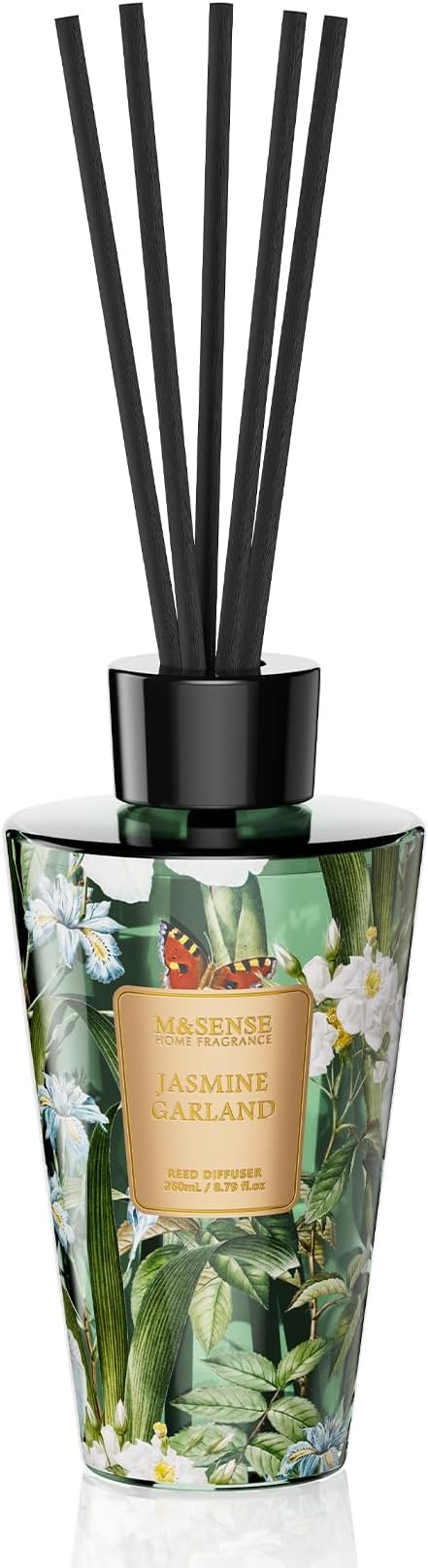 M&SENSE Reed Diffuser Set, Jasmine, 8.79 oz Natural Essential Oil | Non-Toxic Organic, Long-Lasting Fragrance, Ideal for Living Room, Bedroom, Gifts for Women