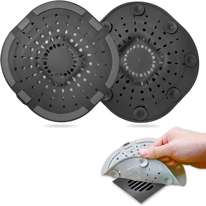 Bovinde Hair Drain Catcher,Square Cover for Shower 2 Pack (Black Brown) | Drainer Cover Silicone Hair Stopper with Suction Cups,Protector Accessories,Easy to Install Suit for Bathroom,Bathtub,Sink