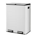 WLIVE Dual Trash Can, 2 x 8 Gallon (2 x 30 L), Step Trash Can with Lid with Inner Buckets, 2 Compartment, Heavy-Duty Stainless Steel Gabage Can for Kitchen with 15 Trash Bags, White