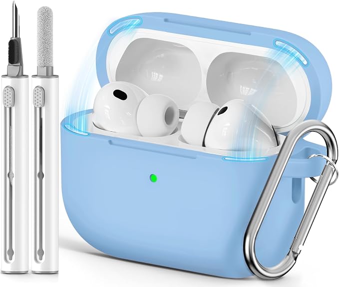 Ljusmicker for AirPods Pro 3 Case 2025 with Cleaner Kit,Magnetic Sky Blue | Soft Silicone Protective Cover for Apple AirPod Pro 3rd Generation Case with Keychain for Women Men,Shockproof,Magnetic