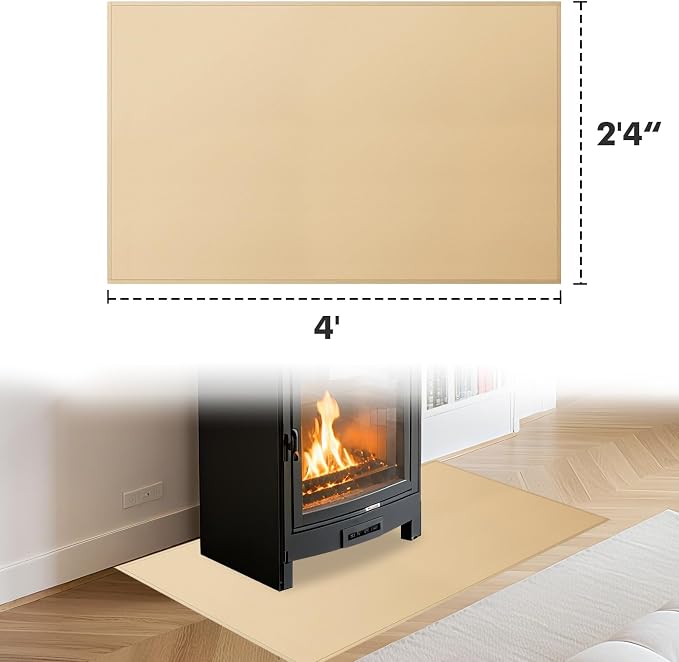 Hearth Rugs for Fireplaces Fire Resistant, 4' x 2'4" x 0.04'', Khaki | 1800°F fireplace mat, fiberglass fireplace rugs fireproof protect floors carpets from sparks embers, easy to clean, versatile
