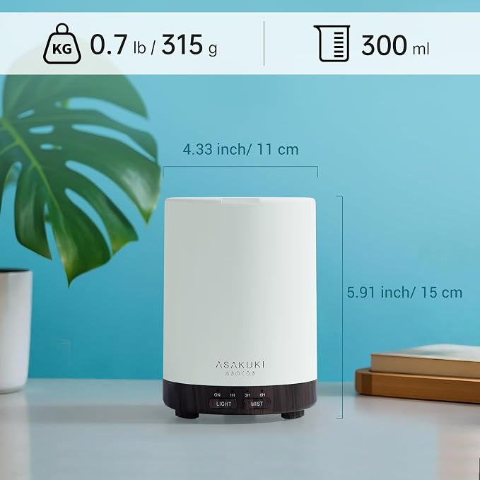 ASAKUKI Essential Oil Diffuser for Home 300 ml Humidifier | Automatic Shut-Off, Quiet Aromatherapy Diffuser with 7 LED Lights for Living Room, Kitchen, Bedroom, Hotel - Black
