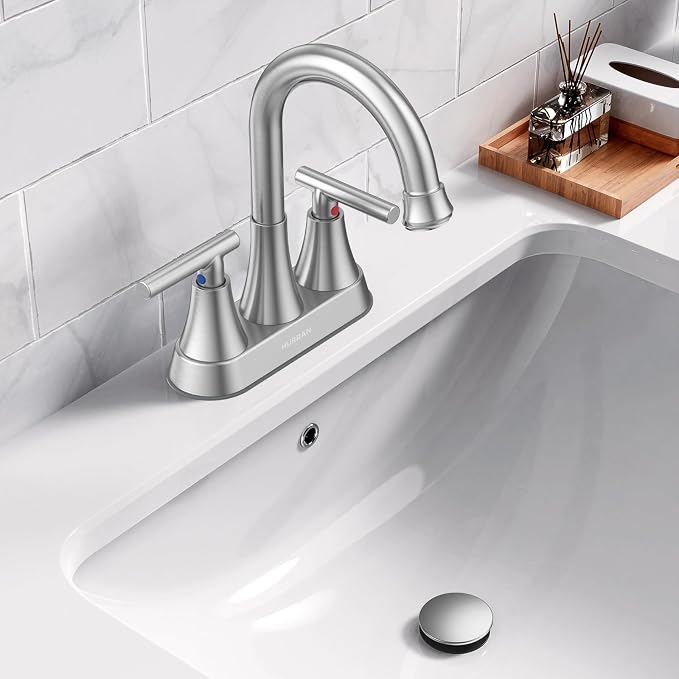 Bathroom Sink Drain with Overflow with Hair Catcher Anti-Clog Sink Strainer | Hurran Bathroom Sink Stopper for 1.65-1.9" Hole, Plastic Pop-up Drain for Bathroom Vanity Vessel Sink, Brushed Nickel, 2 Pack
