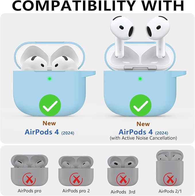 Ljusmicker for AirPods 4 Case 2024 with Cleaner Kit,Soft Silicone Protective Cover for Apple AirPods 4th Generation Cases for Women Men,for AirPod 4 Case Accessories with Keychain-Sky Blue