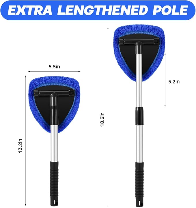 Potchen 8pcs Car Windshield Cleaner Tool with Extendable Handle, Blue | with Microfiber Towel Pads, Brush, Empty Spray Bottle, Car Window Cleaner for Auto Glass Wiper Suvs Rvs & Home Windows