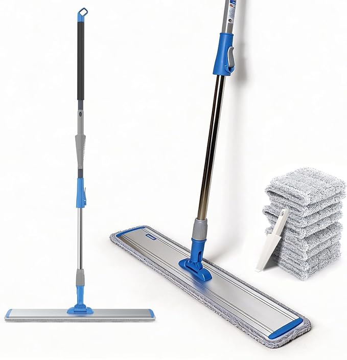 24 in Microfiber Wet & Dry Mops Heavy Duty Commercial Flat Floor Mop | Large Mops for Floor Cleaning Adjustable Handle with 4 Washable Mop Clothes