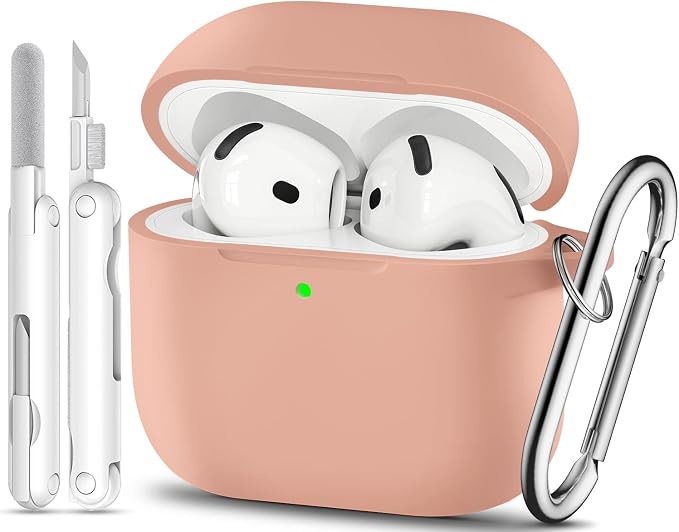 for AirPods 4 Case, TNSNK Silicone AirPod 4 Case Cover Compatible with Apple Airpods 4th Gen, Shockproof Protective Cases for Women Girly with Cleaner Kit and Keychain, Front LED Visible