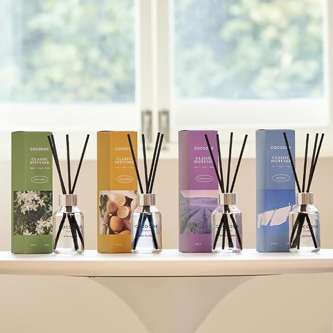 COCODOR Classic Reed Diffuser/April Breeze/3.4oz(100ml)/1 Pack Fragrance Scent Essential Oil Stick Diffuser Set for Bedroom Bathroom Home Décor