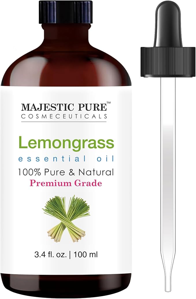 Majestic Pure Lemongrass Essential Oil for Diffuser - 3.4 Fl Oz | 100% Natural Essentials Oils Ideal for Relaxing Tense Mood, Eliminating Odor, Creating Peaceful Atmosphere for Sleep & Work