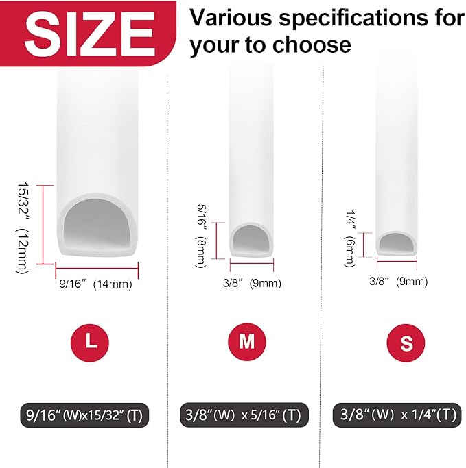 【New Upgrade】 Silicone Door Weather Stripping Door Seal Strip, 19.7 Feet Self-Adhesive D-Shape Door Insulation Strip for Door Frame& Window, Seal Large Gaps, Easy to Cut & Install