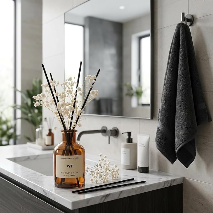 Coconut & Vanilla Scent Reed Diffuser Set for Bathroom Decor | Air Fresheners Oil Diffuser With Flower | 4.0 fl oz Home Fragrance With Sticks Defusers | House Office Shelf Decor