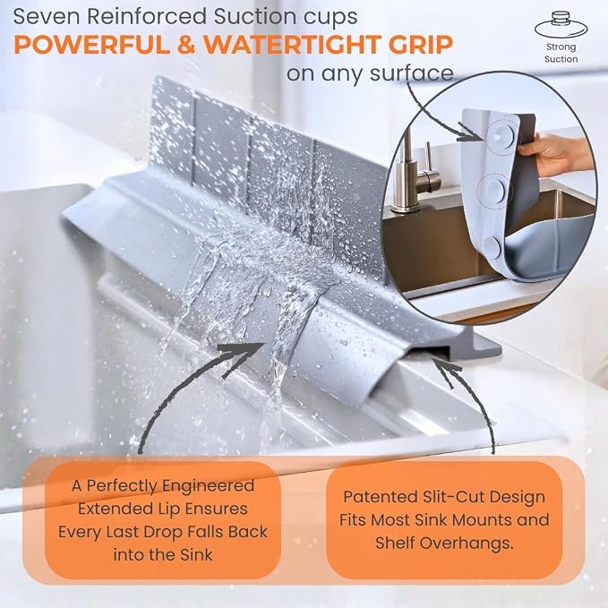MessOut Sink Splash Guard | Premium Korean Silicone | 3 Practical Sizes for Maximum Coverage |Solution for Mess Free Dish-washing | Super Strong Suction to nearly all Shelf-tops.