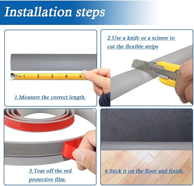 Floor Transition Strip Self Adhesive Carpet & Flooring Transitions Edging Trim Strip PVC Threshold Transitions Suitable for Threshold Height Less Than 5mm (20Ft, Dark Gray)
