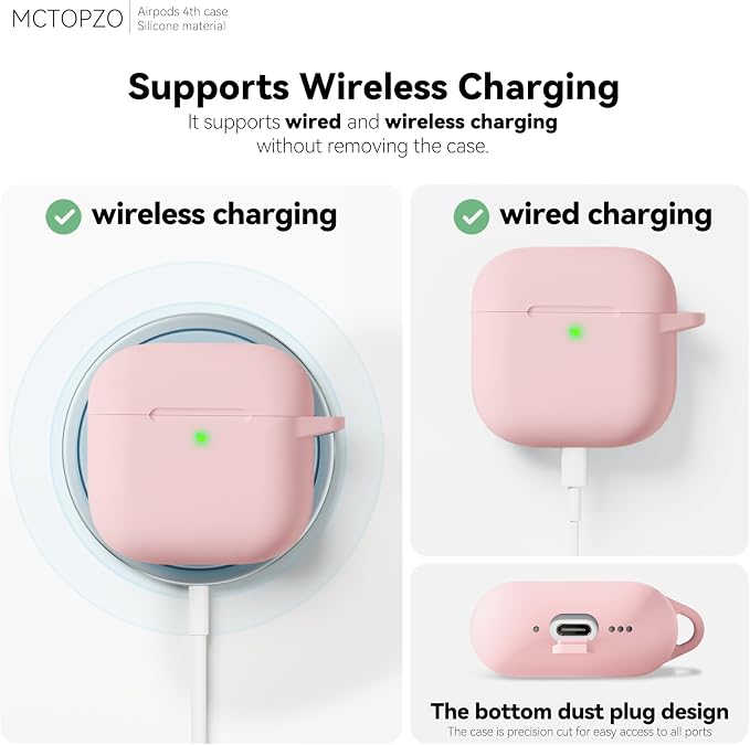for AirPods 4 Case 2024 with Cleaner Kit & Keychain-Pink | Silicone Protective Cover for Apple AirPods 4th Generation Case,for Women Men,One-Piece Design,Shockproof,Dust Proof