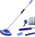 anngrowy 62" Microfiber Car Wash Brush with Long Handle Car Washing Mop Kit Mitt Sponge Car Cleaning Supplies Duster RV Washing Car Brushes, 1 Chenille Scratch-Free Replacement Head (Blue&Yellow)