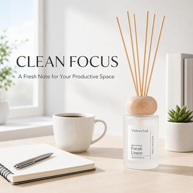 Fresh Linen Reed Diffuser, 3.5 Fl Oz | Lasts 12 Weeks, Flameless&Safe. Perfect for Bedroom/Living Room. Natural Oils, Gift