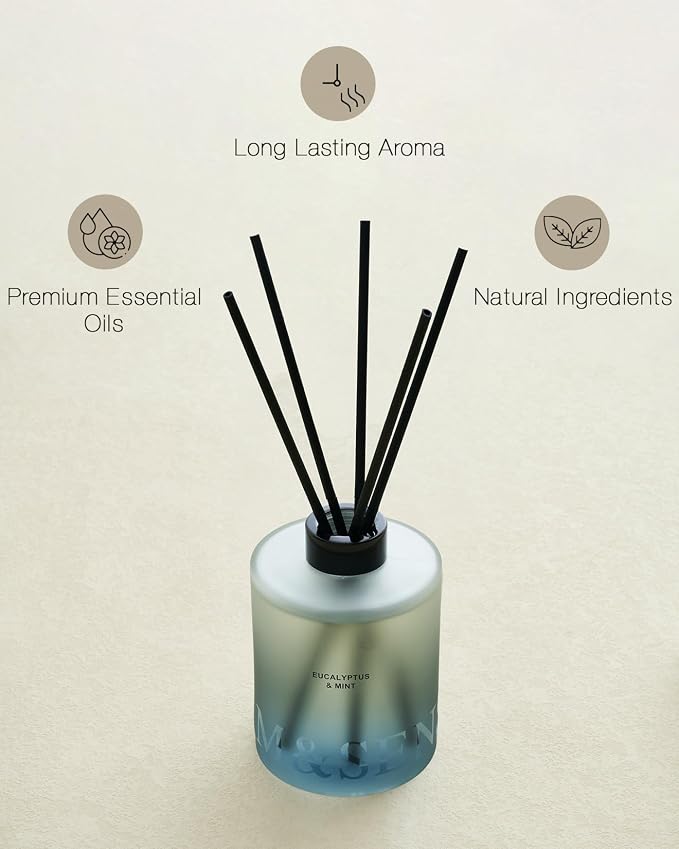 M&SENSE Reed Diffuser, Eucalyptus & Mint, 17 oz Natural Essential Oil | Non-Toxic Organic, Long-Lasting Fragrance, Ideal for Bathroom Home Office, Gifts for Women