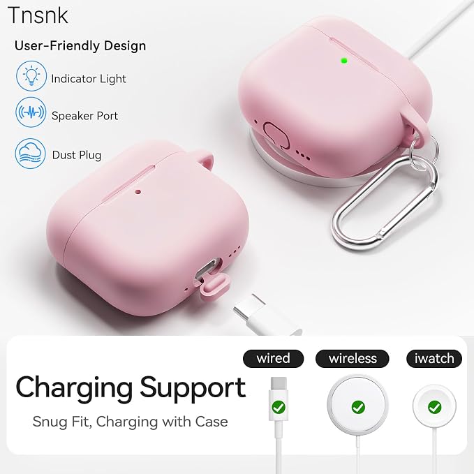for AirPods 4 Case Pink with 3-in-1 Cleaner Kit & Keychain | Skin-Soft Silicone Drop Protection iPod 4 Case Cute Compatible with Apple Airpods 4th Gen 2024 Cover for Women Girly