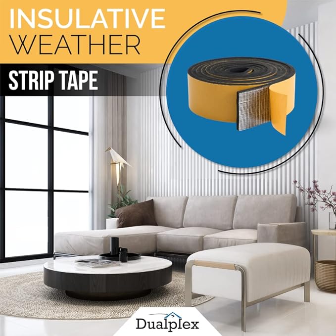 High Density Foam Weather Stripping Door Seal Strip Insulation Tape Roll for Insulating Door Frame, Window, Air Conditioner | Self Adhesive Sealing Weatherstrip (2 in x 1/4 in x 10 Ft, Black)