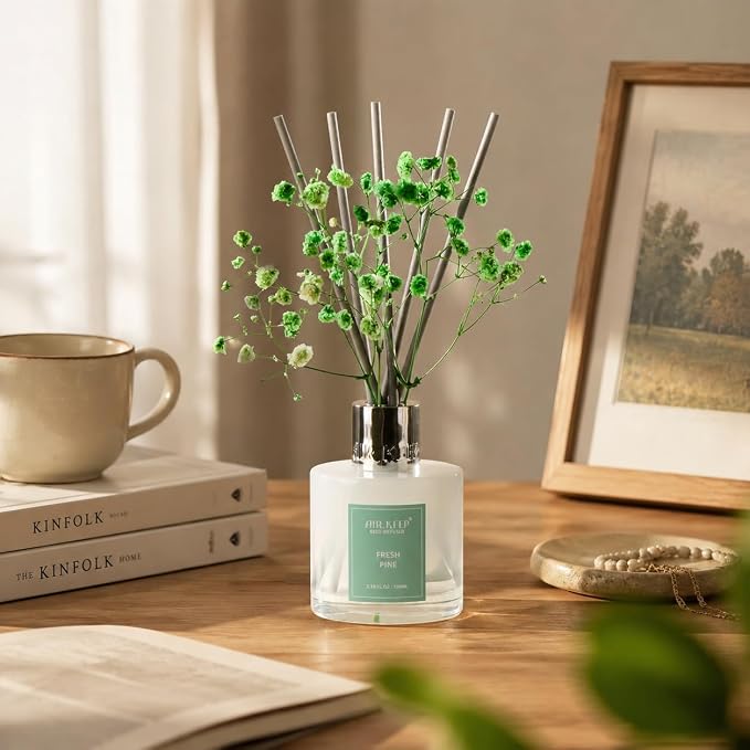 Reed Diffuser Set,3.38 fl oz (100 ml) - Fresh Pine Oil Diffusers with 8 Reed Sticks, Home Fragrance Reed Diffuser for Bathroom Shelf Decor