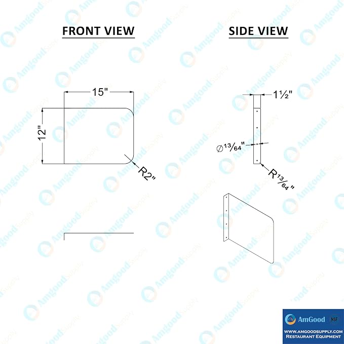15 in. x 12 in. Wall Mount Stainless Steel Splash Guard – 16-Gauge 304 Stainless Steel