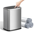 2.1 Gallon Bathroom Trash Can with Lid Press Top, 8 Liter Stainless Steel Garbage Can with Press Type Lid, Slim Trash Bin Waste Basket for Toilet, Office, Bedroom, Living Room (Silver)