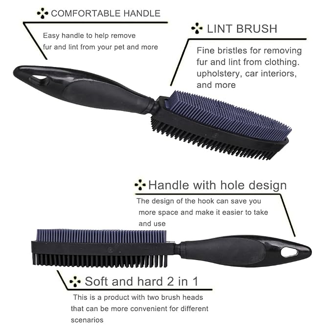 Premium Rubber Pet Hair Brush - Removes Hair from Couches & Pets' Coats B