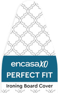 Encasa XO Ironing Board Cover and Pad 42"x14" - Thick 3mm Felt Padding, Drawstring Tightening & Lock, Easy Fit, Scorch & Stain Resistant, Fits Medium Ironing Board - White Tiles
