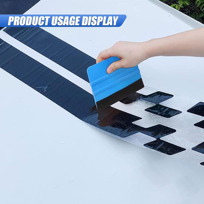 Sleek 4 Inch Plastic Felt Edge Squeegee - Vinyl Scraper Tool for Car Decals, Mini Squeegee Car Window Film Tinting Tool, Vinyl Wrap Wallpaper Smoothing Tool for Car Window Tint, Blue (2PCS)