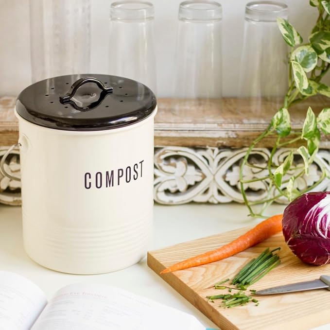 Now Designs Vintage Compost Bin, Ivory