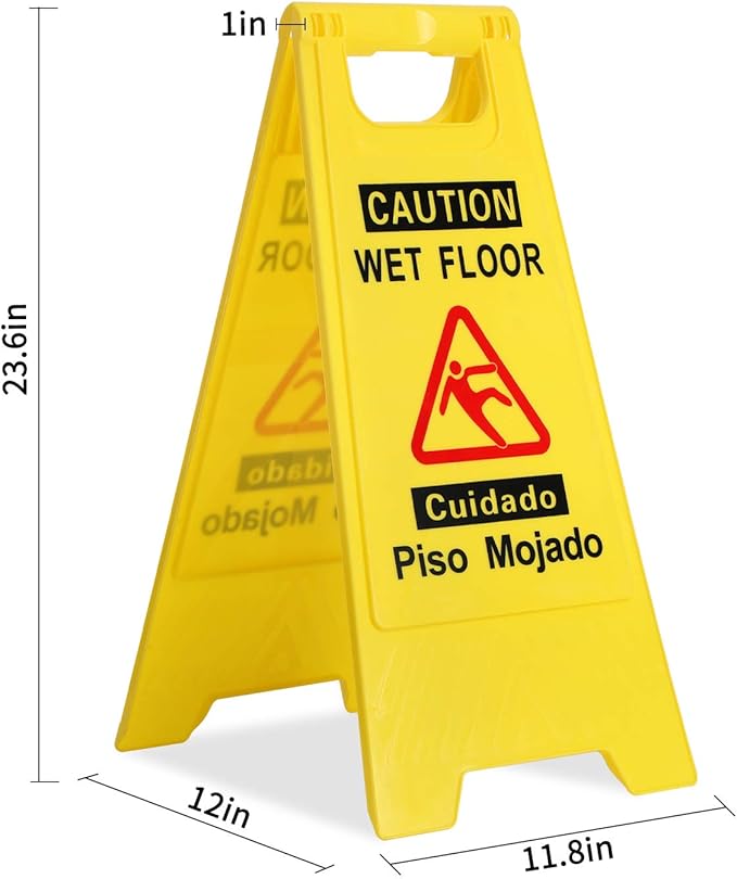 CERLMLAND wet floor signs 4 piece double-sided sign alerts clear identification using black text and red graphics Widely used in various business environments