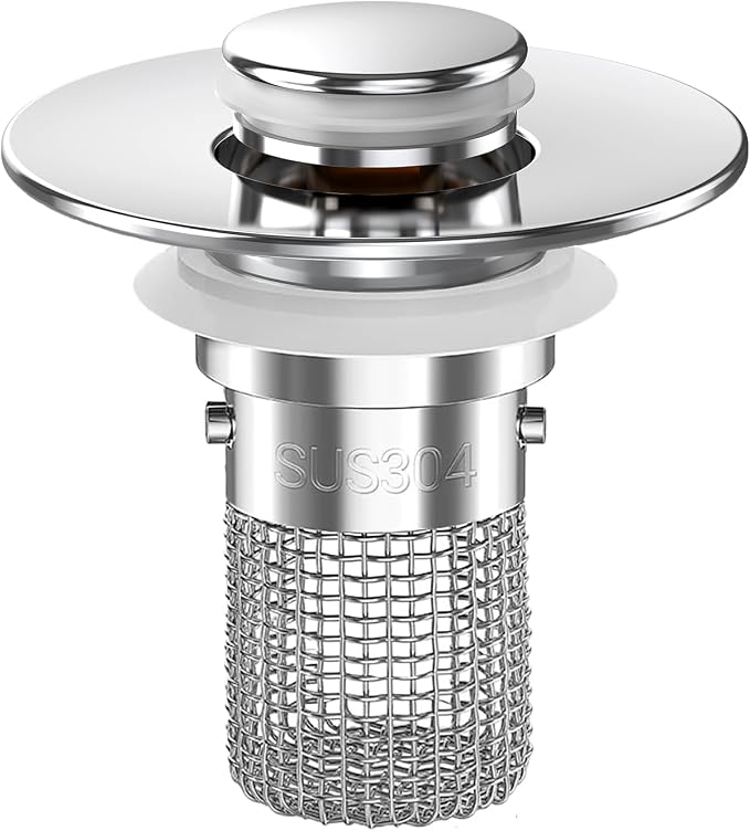Bathroom Sink Drain Strainer, Pop-up Sink Drain Strainer with Removable Stainless Steel Strainer Basket Hair Catcher, Bathroom Sink Strainer for Bathroom Sink Stopper Replacement(1PCS)