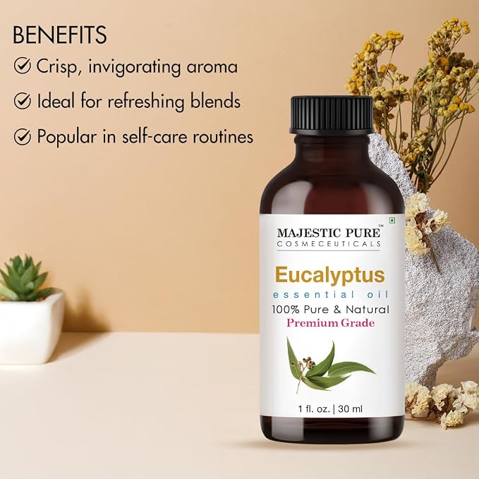 Majestic Pure Eucalyptus Essential Oil for Diffuser - 1 Fl Oz | 100% Natural Essentials Oils for home fragrance, diffuser use, massage, DIY candles, DIY soaps, Aromatherapy