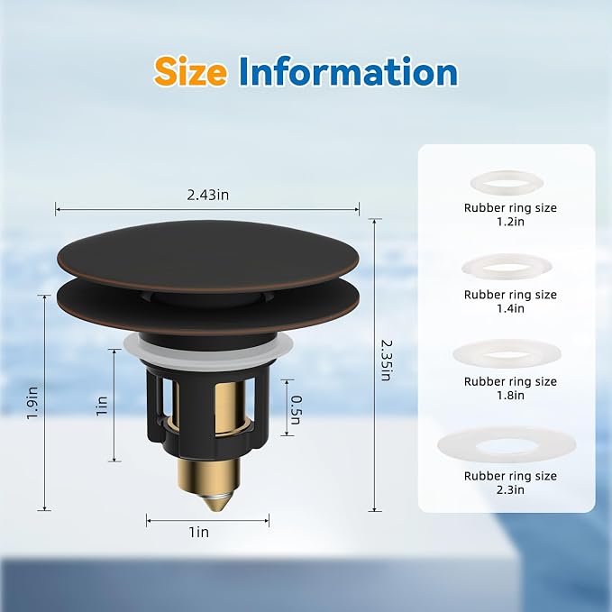 2 PCS Universal Metal Bathroom Sink Stopper Hair Catcher, Oil-Rubbed Bronze | Pop-Up Sink Drain Strainer with Detachable Filter, Drain Plug Fits 1.1"-2.36" US Basin, Large Cover Cap, Brass Bounce Core