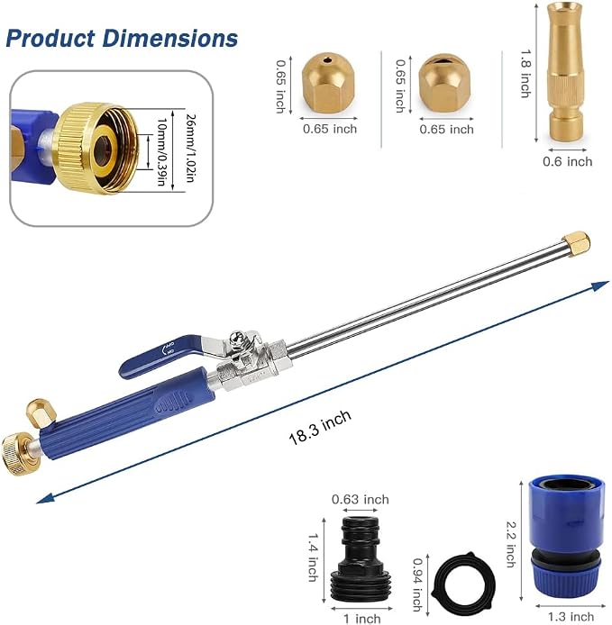 Hydro Jet High Pressure Power Washer - Magic Power Washer Extendable Wand, Flexible Water Hose Universal Nozzle, Gutter Patio Car Pet Window Cleaning (18inch-Blue)