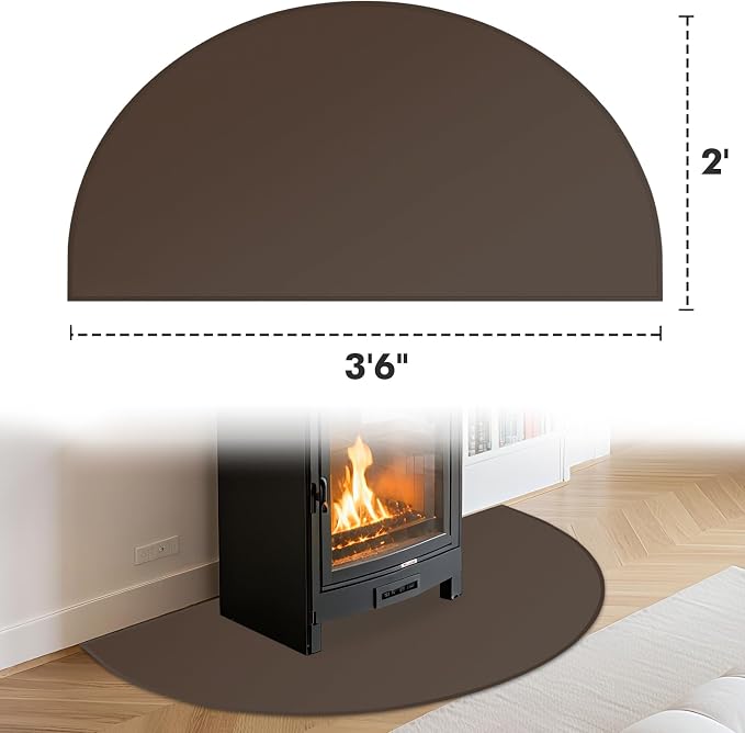 TOHONFOO Fireplace Mat for Home Protection, 3'6'' x 2' x 0.04'', Brown | 1800°F fireplace rugs fireproof, fiberglass hearth rugs for fireplaces fire resistant protect against embers, easy to clean