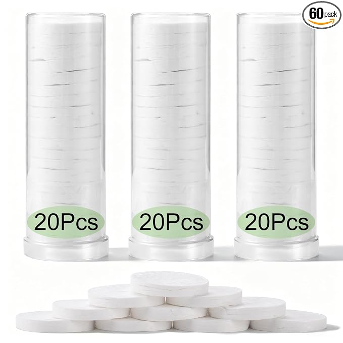 60 Pcs Compressed Towels - Refills for Most Hot Towel Dispenser | Makeup Removal & Warm Compress Towels|100% Rayon/Soft/Biodegradable/Reusable|for Home, Travel, Camping, Hiking Spa, Salon
